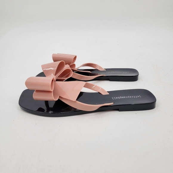 Jeffrey Campbell Blush Pink Bow Sandals EU40 US9 Black Flat Flip Flops Jellies - Picture 6 of 12
